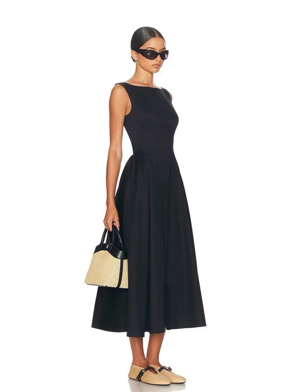 HELSA Stretch Cotton Sateen Midi Dress, New - Picture 2 of 13